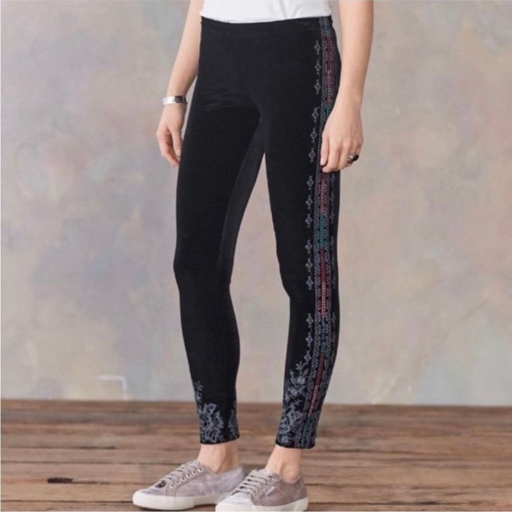 Johnny Was Tahndi Embroidered Velvet Boho Leggings Size XS Black